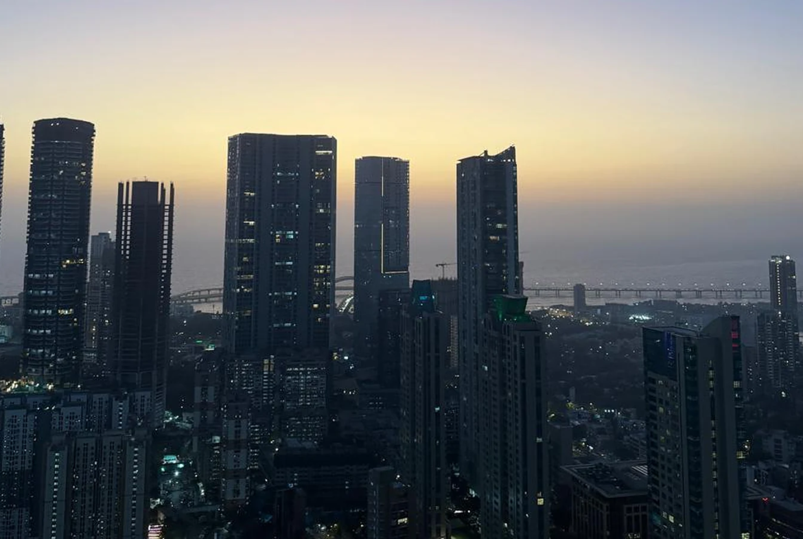 Twilight view of the Arabian Sea, Bandra-Worli Sea Link and Mumbai skyline from the 40th floor at Lodha Trump Tower, Worli