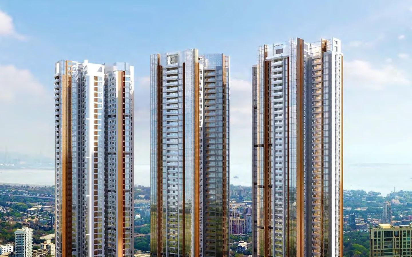 Three high-rise residential towers of Piramal Mahalaxmi with Arabian Sea view in Mahalaxmi, South Mumbai
