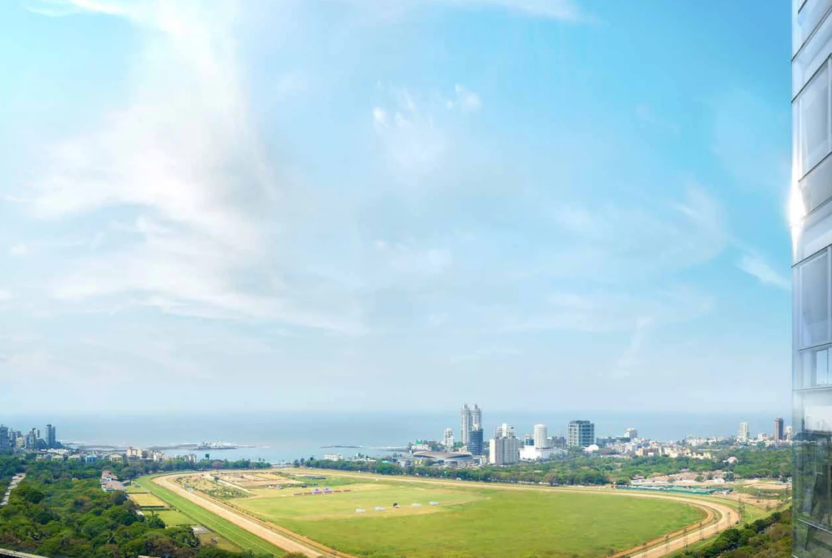 Panoramic view of Mahalaxmi Racecourse and the Arabian Sea from Piramal Mahalaxmi, South Mumbai