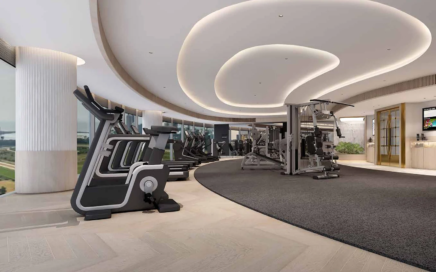Fully equipped fitness centre with cardio and strength equipment at Piramal Mahalaxmi, South Mumbai