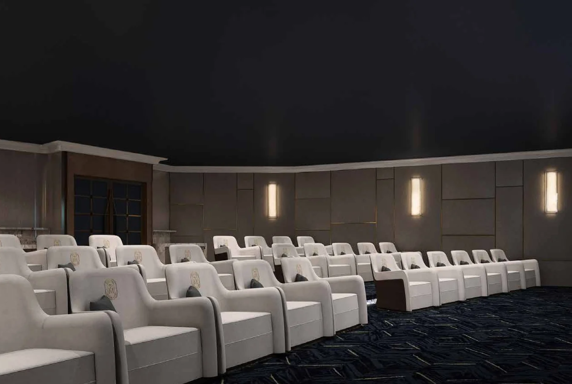 Private mini theatre with reclining seats at Piramal Mahalaxmi, South Mumbai