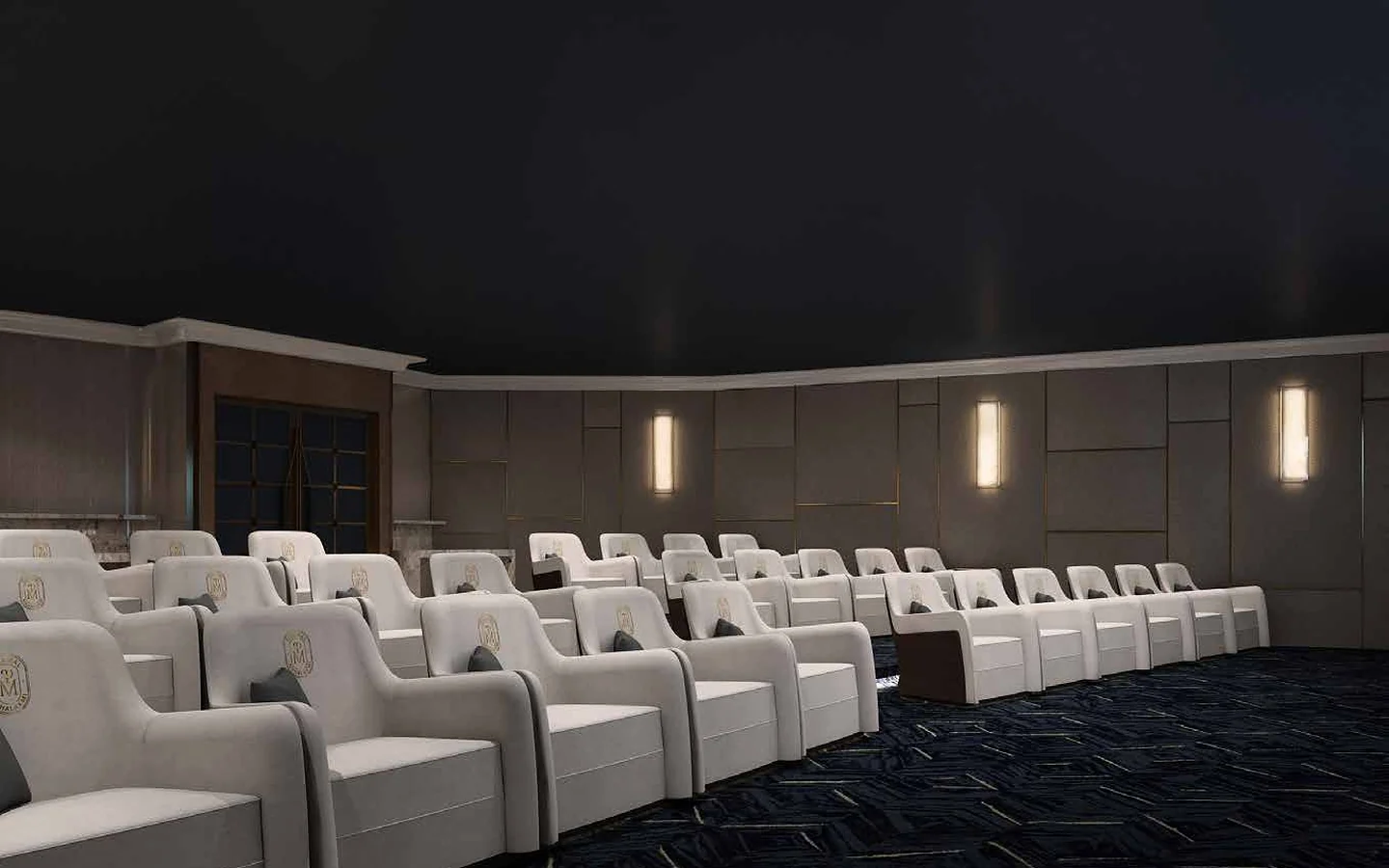 Private mini theatre with reclining seats at Piramal Mahalaxmi, South Mumbai