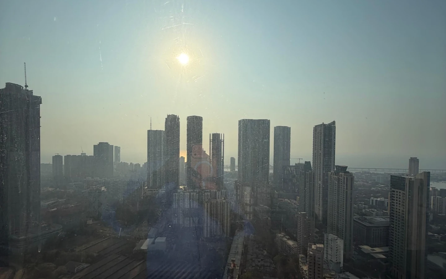 Sunset view of the Mumbai skyline and Bandra-Worli Sea Link from 5 BHK at Rustomjee Crown, Prabhadevi