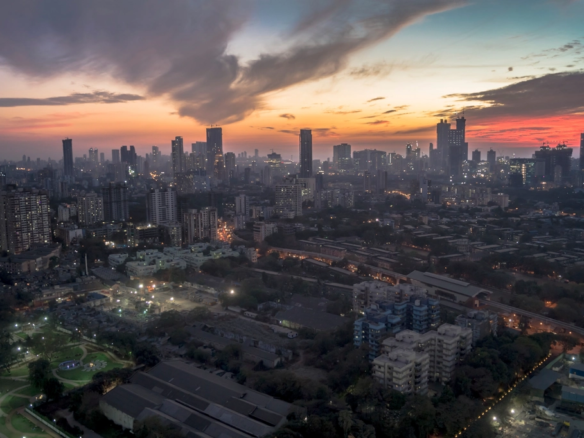 Aerial evening view of Mumbai city