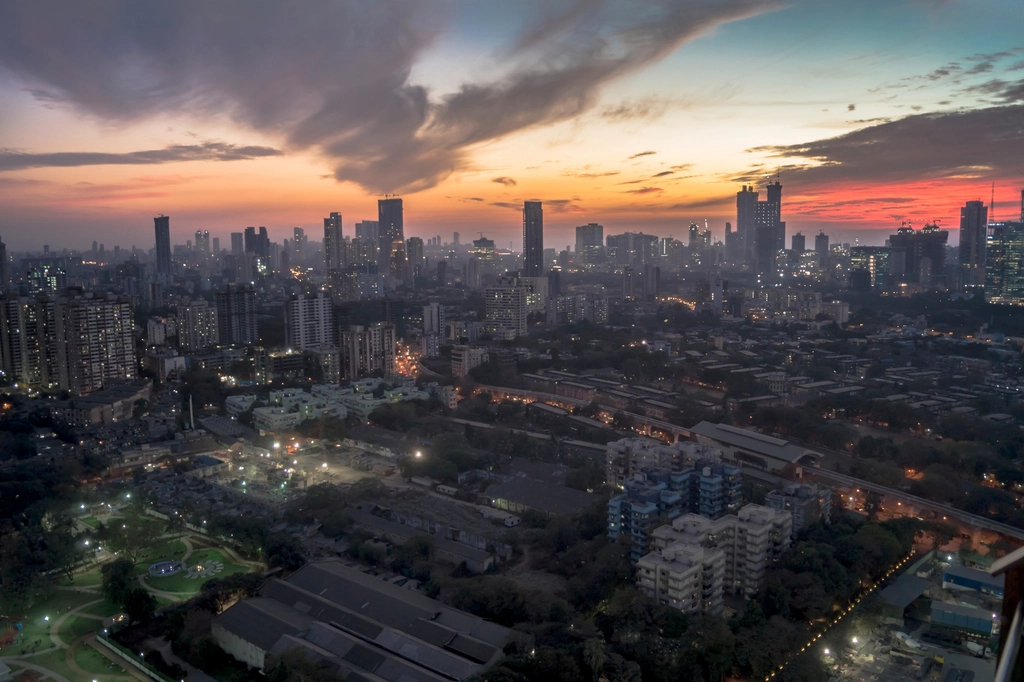 Aerial evening view of Mumbai city